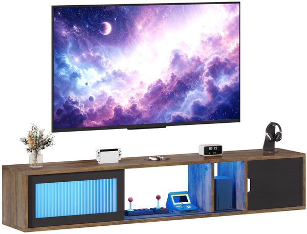 YITAHOME 148 cm Schwebender TV-Schrank für Fernseher bis 65 Zoll mit 7 RGB LED 22 Mode Lichter Unterhaltungszentrum mit Tür für Wohnzimmer und Schlafzimmer
