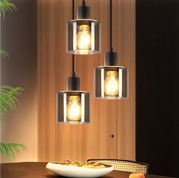 Nettlife Pendelleuchte Schwarz Vintage E27 Glas Esstisch 1/3 Flammig Wohnzimmer Hängelampe, Höhenverstellbar, LED wechselbar, Esszimmer Hotel Büro