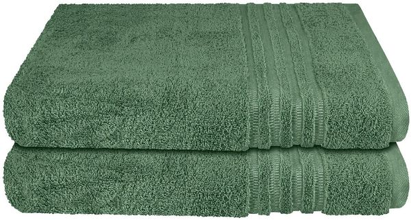Schiesser Frottier Duschtücher Milano im 2er Set aus Flauschiger, hautfreundlicher Baumwolle, Made IN Green, Farbe:Dunkelgrün, Größe:70x140 cm