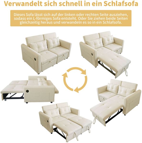 Schlafsofa 142 x 85 x 83 cm 3-in-1 mit USB, verstellbarer Rückenlehne und Seitentaschen – Beige Bild 8