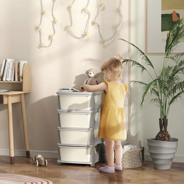 BlingBin Spielzeugtruhe Schubladenschrank für Kinder mit Stauraum Aufbewahrungsboxen Spielzeug (1er set, 1 St, 37x37x76 cm,4 Schubladen), Spielzeugkiste vier Ebene für Kinderzimmer 3-6 Jahre Kindermöbel
