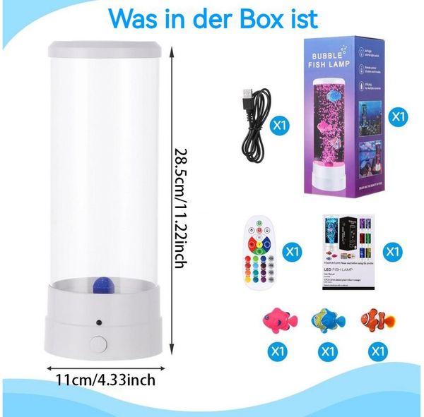VIVIHEYDAY Lavalampe Aquarium Lampe, Blasenlichtlampe mit Fisch Aquarium Nachtlicht, Lavalampe LED mit Fernbedienung, RGB-Licht für Kinder Erwachsene