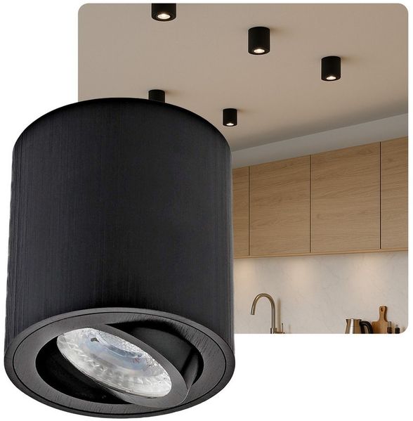 Sweet LED LED Deckenspots 7W LED Spot GU10 – dimmbar 530lm Aluminium schwarz 230V, Dimmfunktion, Leuchtmittel wechselbar, Warmweiß, 3000K, Deckenaufbauleuchte, Aufbaustrahler, Aufbauspots