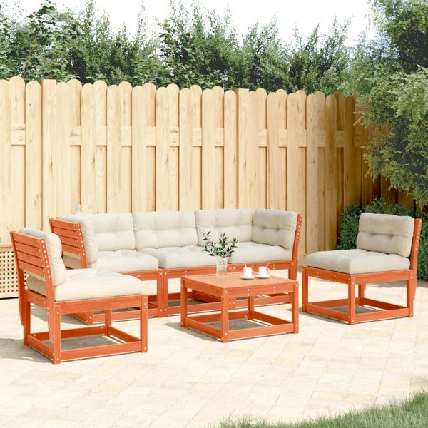 vidaXL 5-tlg. Garten-Sofagarnitur mit Kissen Wachsbraun Kiefernholz 3216977