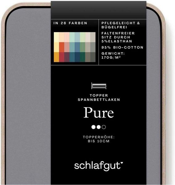 Schlafgut 'PURE TOPPER' Spannbettlaken, für Topper bis 10 cm Höhe, Gray Mid, XL 180x200 cm - 200x220 cm, 100% Bio-Baumwolle Bild 2