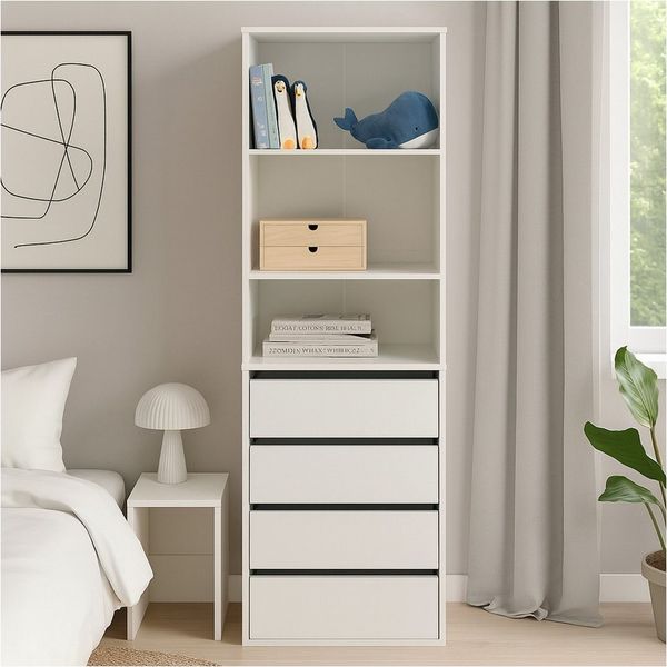 HTI-Living Kommode Hohe offene Kommode 3 Regalfächer 4 Schubladen (Stück, 1 St, 1 Kommode), Anrichte Sideboard Wäscheschrank
