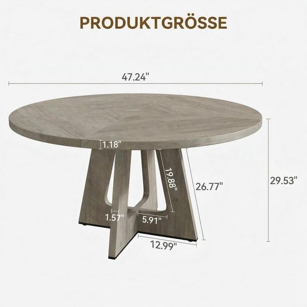 GarveeMore Esstisch runder im Industriestil mit Holzplatte und Beinen,120cm, Küchentisch aus Holz für 4 bis 6 Personen,für Esszimmer