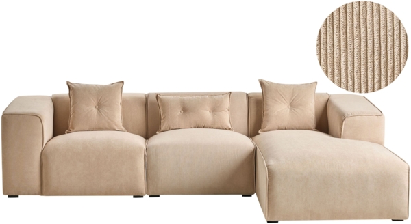 Ecksofa DOLVA Cord Beige Linksseitig