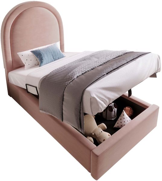 Kinder Polsterbett 90x190 cm Rosa Samt mit Hydraulik Stauraum Kopfteil Halbkreis Mädchenbett Jugendbett Lattenrost Bild 9