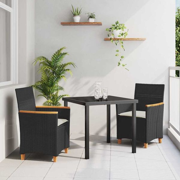 vidaXL Garten Essgruppe 3 pcs Schwarz Poly-Rattan 3381086