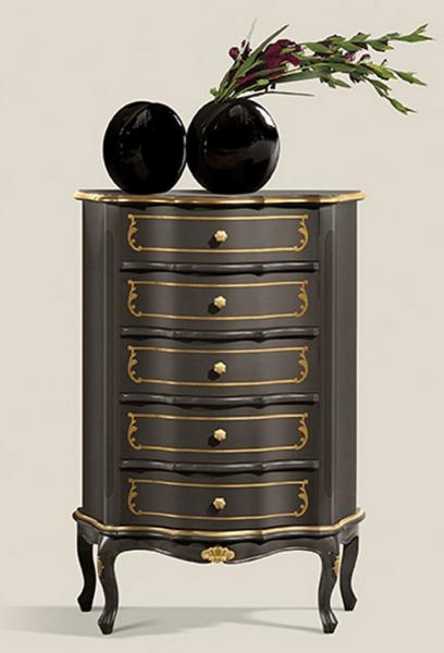 Casa Padrino Luxus Barock Kommode Schwarz / Gold - Edler Massivholz Schrank mit 5 Schubladen - Barock Möbel - Luxus Qualität - Made in Italy