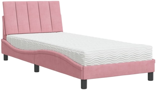 vidaXL Bett mit Matratze "Hanko" Rosa 90x200 cm Samt 3208579