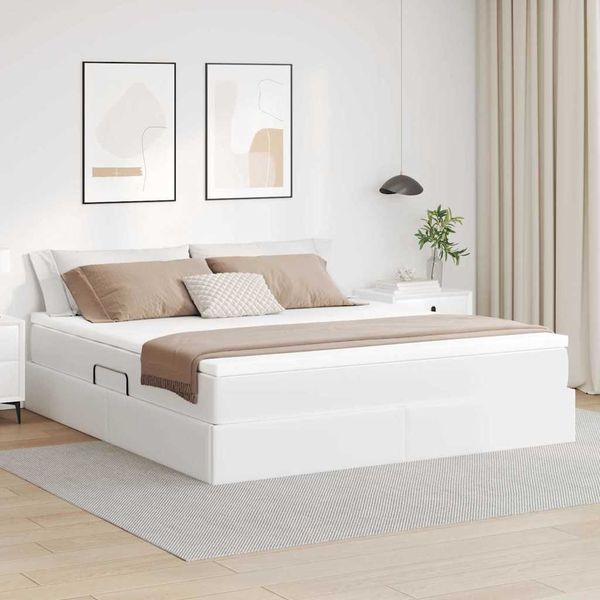 vidaXL Aufbewahrungsbett mit Matratze Weiß 160 x 200 cm Kunstleder 3370171