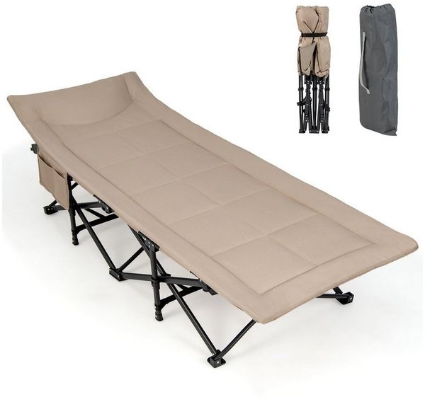 COSTWAY Feldbett Campingbett mit Seitentasche & Kopfstütze