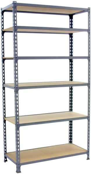Simon Rack Schwerlastregal, 2500x800x500 mm, Bis 150 kg Belastbar, 6 Verstellbare Ablagen, MDF-Platten, Kellerregal, Lagerregal, Grau/Holz - Maderclick