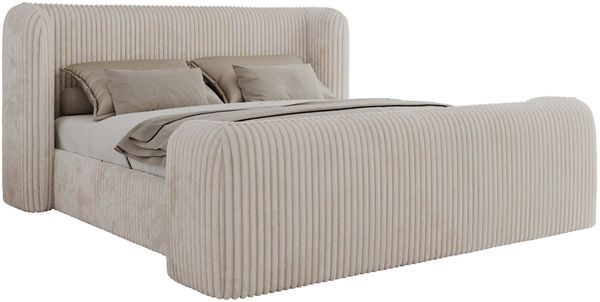 Polsterbett mit Lattenrost, Doppelbett für Schlafzimmer, Gepolstertes Kopfteil - EMORA CLASSIC DUO - 140 x 200 cm - Beige Cord Bild 5