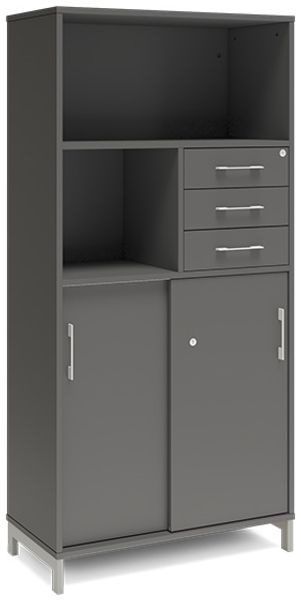 Büroschrank DNA 800x1660 mm Anthrazit/Weiß Schiebetür und Schubfachmodul 4A4/2A4