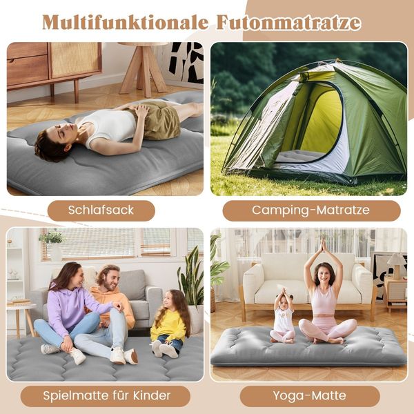 Japanische Futon Matratze mit Waschbarem Bezug &Tragetasche Tatami-Matte Grau 90 x 200 cm