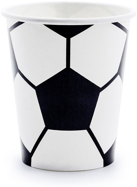 partydeco Einwegbecher, Papier, Pappbecher Fußball 220ml schwarz weiß 6er Set