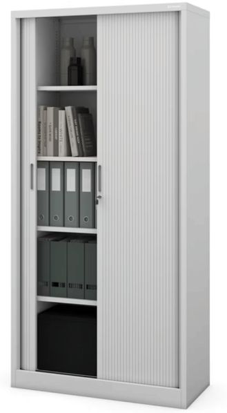 Aktenschrank abschließbar DAMIAN - Rolladentüren, 5 Ebenen | Büroschrank aus Stahl Metallschrank Werkstatt Mehrzweckschrank Werkzeugschrank, 185x90x45cm Grau