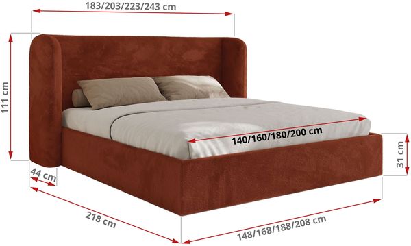 Polsterbett Bett mit Holzlattenrost Schlafzimmer Bett Doppelbett gepolstertes Kopfteil Foam Matratze - EMORA CLASSIC - 140x200 cm - Orange Plüsch - MIRO LUX Bild 4
