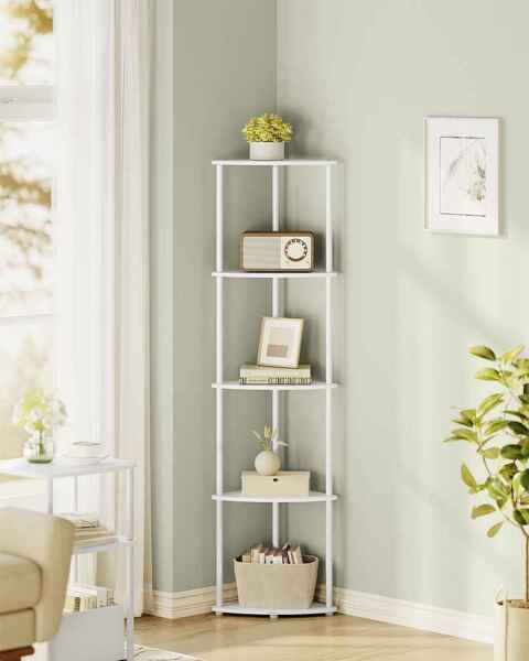 SONGMICS HOME Superschnelle werkzeuglose Montage, Eckregal mit 5 Ebenen, Standregal, Regal, 38,3 x 27 x 139 cm, Wohnzimmer, Schlafzimmer, Küche, schneeweiß