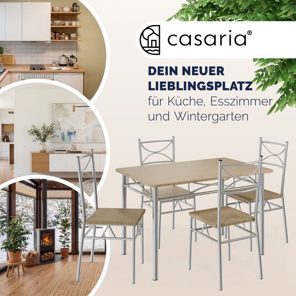 Casaria 5 tlg Sitzgruppe Esstisch Küchentisch mit Stühlen - Eiche