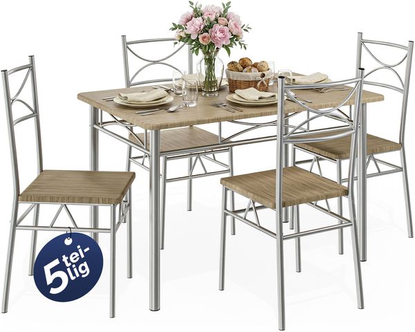Casaria 5 tlg Sitzgruppe Esstisch Küchentisch mit Stühlen - Eiche