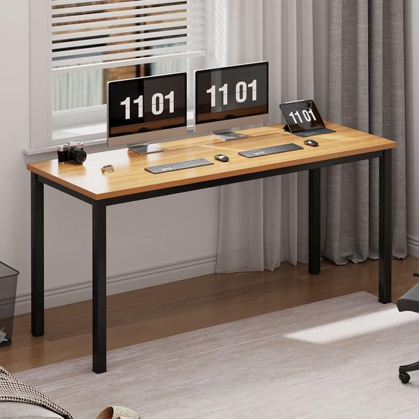 Schreibtisch Workstation 120x60x75 cm Holz Teak Schwarz