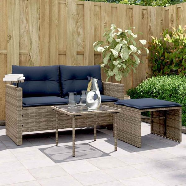 vidaXL 3-teiliges Gartensofa-Set mit Kissen, grau, Polyrattan 365464