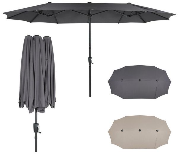 Puluomis Sonnenschirm Balkonschirm ohne Ständer Strandschirm Gartenschirm UPF 50+ mit Kurbel, LxB: 400x200 cm, Sommer, wasswedicht grau/beige