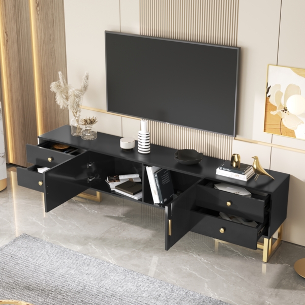 TV-Schrank, niedriges Paneel mit strukturierter Tür,175×30×46 cm, Schwarz,modernes Design, viel Stauraum Bild 5