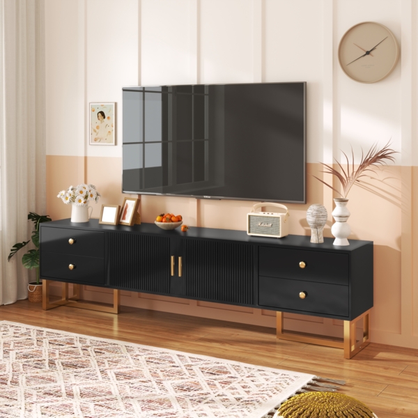 TV-Schrank, niedriges Paneel mit strukturierter Tür,175×30×46 cm, Schwarz,modernes Design, viel Stauraum Bild 6