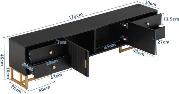 TV-Schrank, niedriges Paneel mit strukturierter Tür,175×30×46 cm, Schwarz,modernes Design, viel Stauraum Bild 4