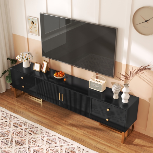 TV-Schrank, niedriges Paneel mit strukturierter Tür,175×30×46 cm, Schwarz,modernes Design, viel Stauraum Bild 3