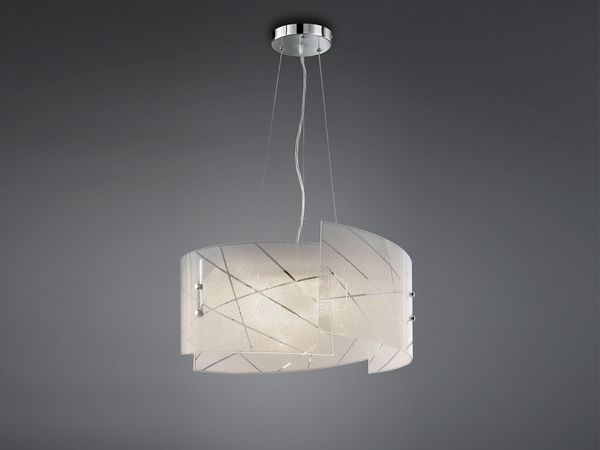 Große Pendelleuchte SANDRINA mit Glas Lampenschirm & Streifendekor, Ø 50cm