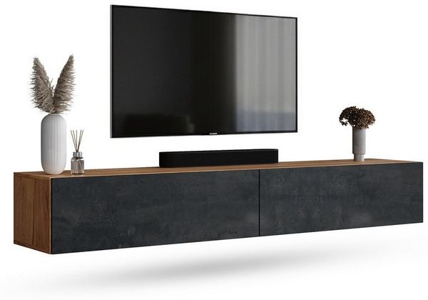 Planetmöbel TV-Board WEST TV Board 200 cm (2 x 100 cm) (TV Lowboard, Fernsehschrank hängend oder stehend), Fernsehtisch 2x 100cm breit