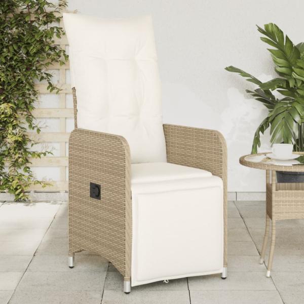 vidaXL Gartensessel mit Kissen Verstellbar Beige Poly Rattan 365698