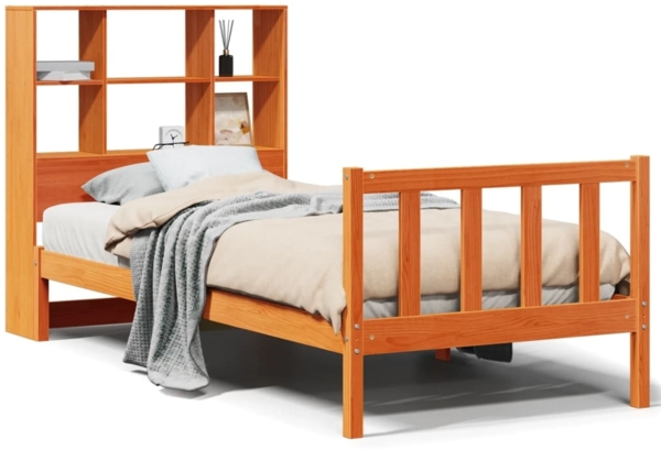 vidaXL Massivholzbett mit Regal ohne Matratze Wachsbraun 100x200 cm 3321720