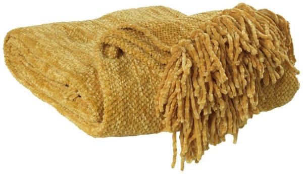 Wohndecke, 130 x 180 cm, Goldfarben, mit Fransen, Home4You