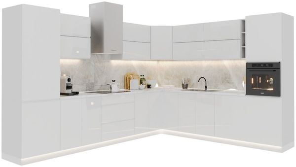 ROYAL24_MARKT Winkelküche – KU-S19 – Aspen – 340x270 cm Moderne Klarheit trifft Funktionalität, (Komplett Set), Premium – Luxuriös – Elegant