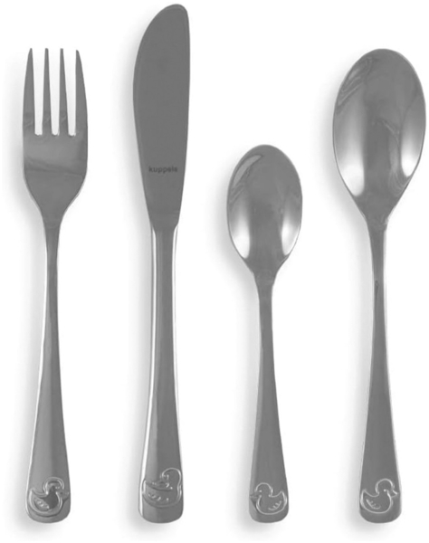 KUPPELS Edelstahl Kinder-Besteck-Set 4-tlg Ente Tafel-Ess-Besteck DUCK