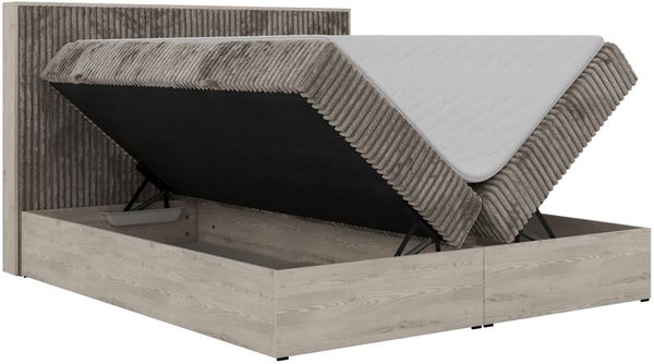 Boxspringbett NORDIC 160 x 200 cm, Doppelbett, Topper T25, Multipocket-Matratzen H3, holz Optik, Bettkasten, Polsterbett - Hellbraun Cord Bild 8