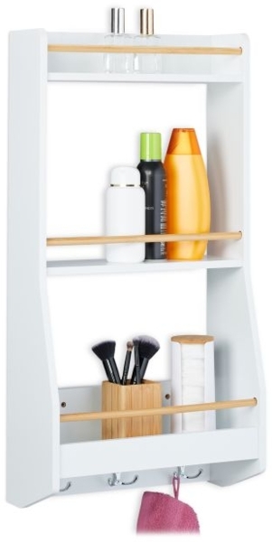 Relaxdays Wandregal mit 6 Haken, Bambus natur, 38,5 x 17,5 x 75 cm