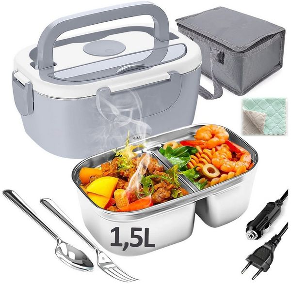 MOPUEA Elektrische Lunchbox 3 in 1 Elektrische Lunchbox, Lunchbox Brotdose aus Edelstahl, (isolierte Lunchbox für Zuhause und Auto)