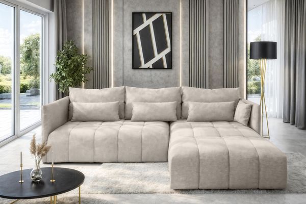 AX LIVING Gaziante beige Eckschlafcouch mit Bettkasten 248 cm