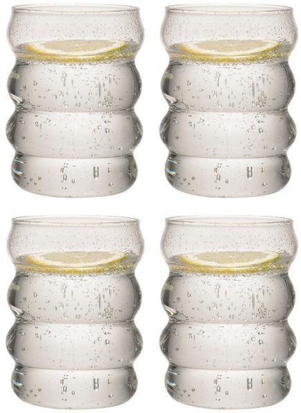 Zoha Glas Wave Getränkebecher Cocktail- 330 ml - Heißgetränke Kaffeeglas, 4-tlg, Borosilikatglas, Hitzebeständig Trinkglas Cocktailgläser Eiskaffeegläser Tee Saft