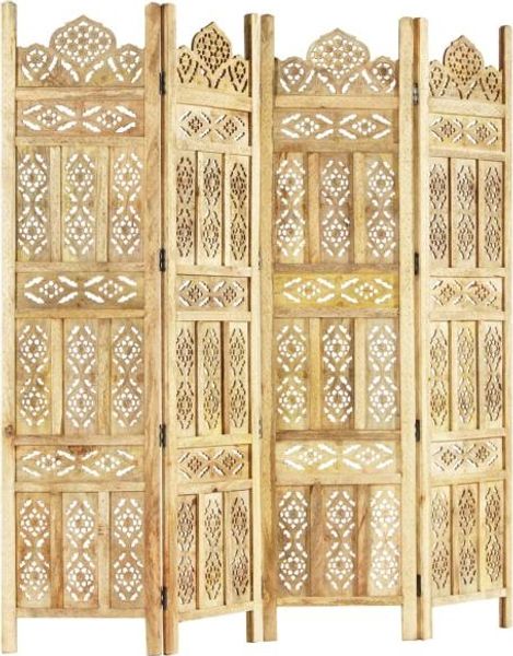 vidaXL 4-tlg. Raumteiler Handgeschnitzt 160×165 cm Mango Massivholz 285316 Bild 7