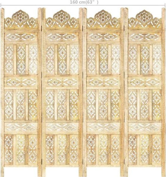 vidaXL 4-tlg. Raumteiler Handgeschnitzt 160×165 cm Mango Massivholz 285316 Bild 9