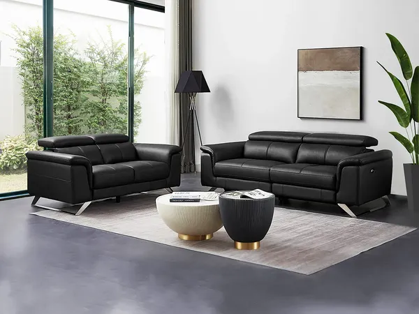 Vente-unique - BREYT Couchgarnitur Leder Schwarz - B 108 cm x H 77 cm x L 170 cm220 cm